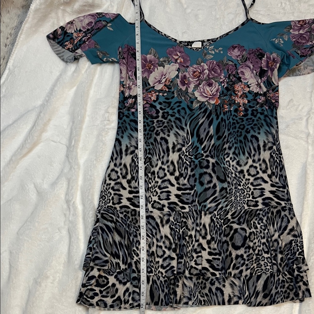 VENUS Teal and Purple Floral Leopard Mini Dress - Picture 5 of 7